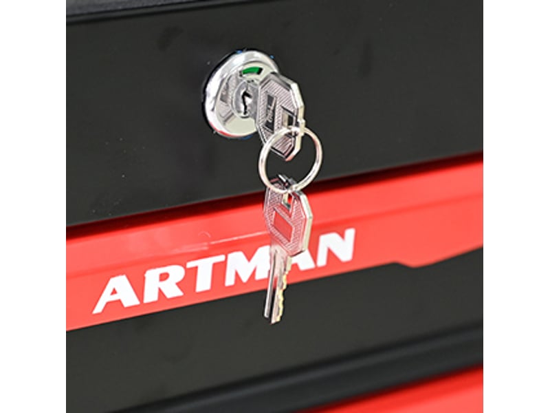  Armoire à outils mobile 6 tiroirs 60 x 33 x 77,5 cm noir et rouge en acier avec serrure et roulettes freinées  - Conforama E