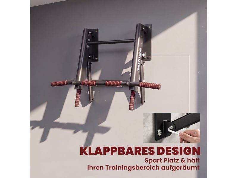  Barre de traction murale pliable en acier noir, prises antidérapantes, charge maximale 120 kg, pour home gym  - Conforama D