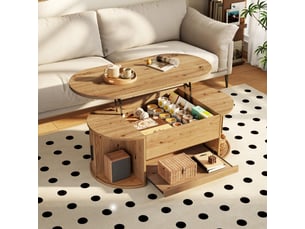 Table basse 110x55x55 cm, plateau escamotable, espace de rangement, usage polyvalent, pour intérieur, en mdf, naturel