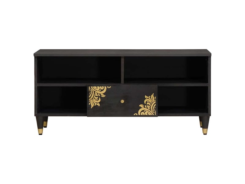  Meuble tv - banc tv - meuble de rangement noir 100 x 33 x 46 cm bois de mangue massif  - Conforama C
