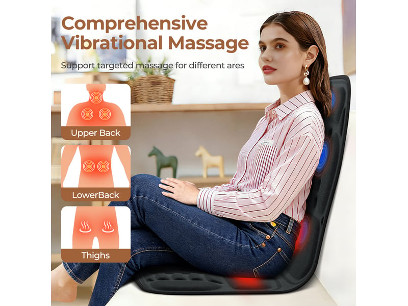  Coussin de massage électrique 115x50 cm – noir – 5 zones vibrantes, chauffage réglable et télécommande  - Conforama D