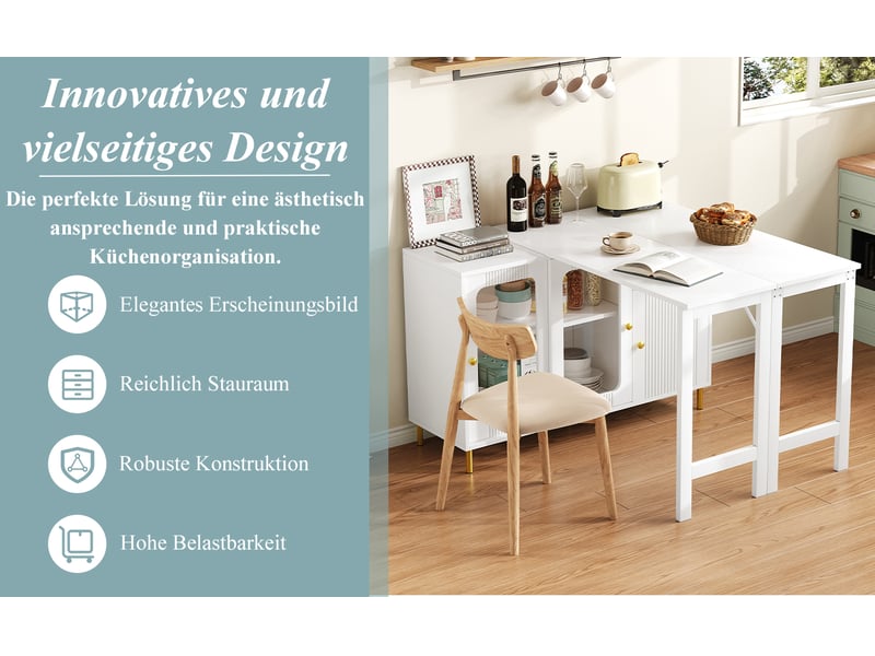 Buffet rangement 116x40x78.5 cm avec extension 122x80 cm, portes coulissantes et tiroirs, meuble cuisine moderne - Conforama R