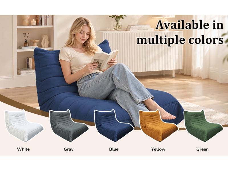  Fauteuil lounge de sol ergonomique 100x90x70 cm bleu flanelle mousse de rembourrage confort lecture détente evarich - Conforama D