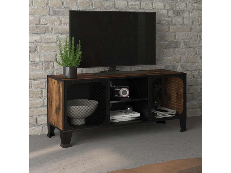  Meuble tv - banc tv - meuble de rangement marron rustique 105x36x47 cm métal et mdf  - Conforama B