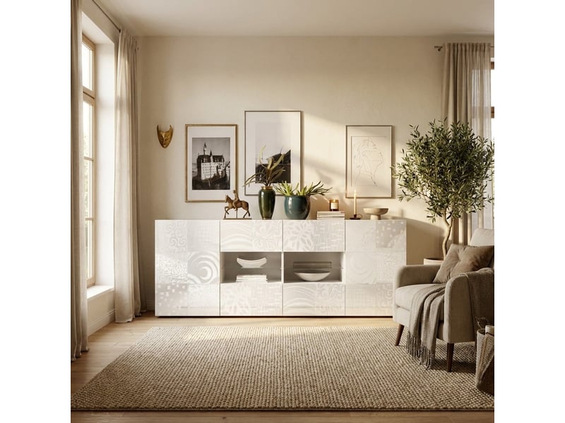  Buffet bahut de salon 2 portes 4 tiroirs miro - blanc  - Conforama B