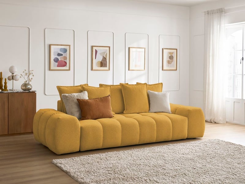  Bobochic canapé droit fixe 3 places everest tissu chiné jaune EVEREST - Conforama B
