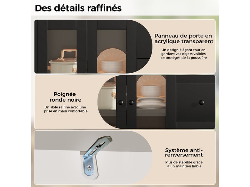 Meuble de cuisine muvano avec led et prises, buffet haut de cuisine 150 × 40 × 173 cm - Conforama E