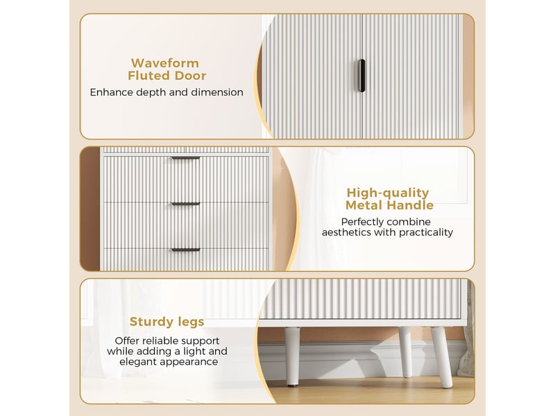  Armoire haute de rangement avec 2 portes et 3 tiroirs -  étagères réglables, mdf blanc  - Conforama E