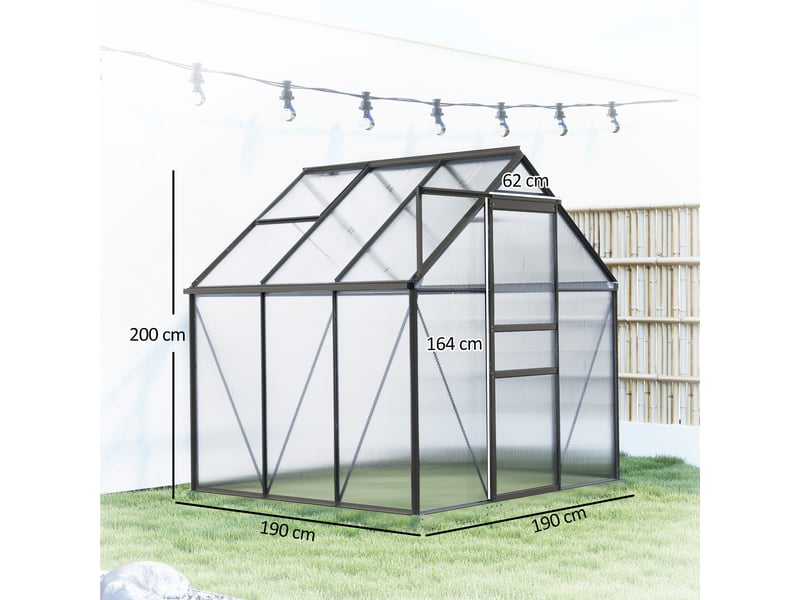  Serre en polycarbonate et aluminium avec porte à charnières et fenêtre de toit, 3,6 m², grise  - Conforama E
