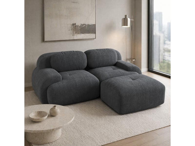 Canapé d'angle 208x178x70 cm modulable en corduroy gris avec accoudoirs arrondis  - Conforama B