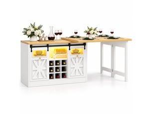 Îlot de cuisine blanc extensible 120-197 cm avec table pivotante et led rgb