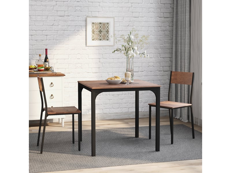  Ensemble table et 2 chaises marron vintage, table carrée 70 cm, table et chaises pour balcon, salle à manger ou petit salon  - Conforama E