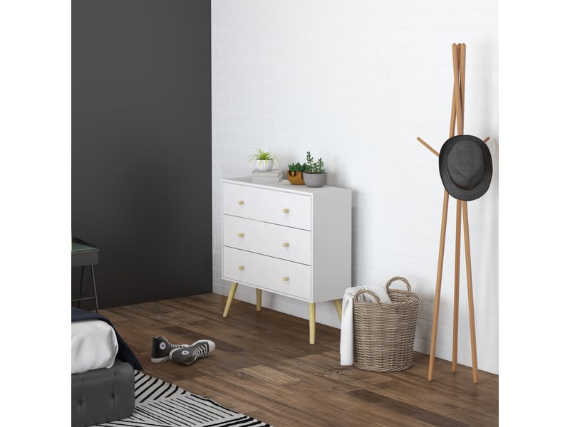  Commode 3 tiroirs avec poignées, en aggloméré et pin, pour salon et chambre, 80 x 30 x 80 cm, blanche  - Conforama C