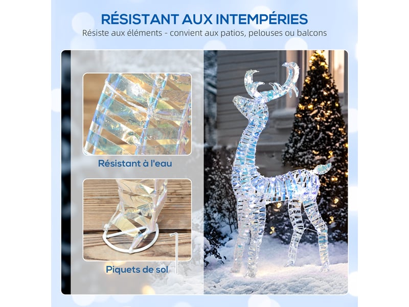  Renne et traîneau lumineux de noël avec 170 led blanc chaud, 60x29x115cm, décoration de noël pour intérieur et extérieur  - Conforama R