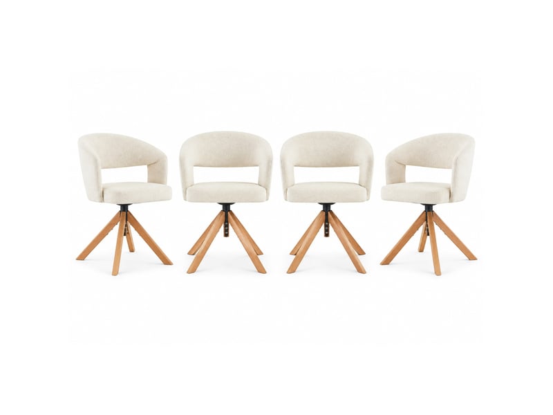 Chaises de salle à manger lot de 2 pivotantes - dossier incurvé, tissu et bois massif blanc crème 81,5 cm - Conforama A
