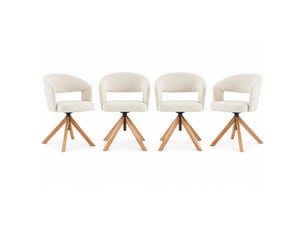 Chaises de salle à manger lot de 2 pivotantes - dossier incurvé, tissu et bois massif blanc crème 81,5 cm