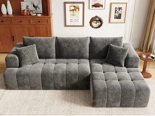 Canapé d'angle compressé droit fixe <strong>BGSRYAO</strong> <strong></strong> 3 places Tissu gris