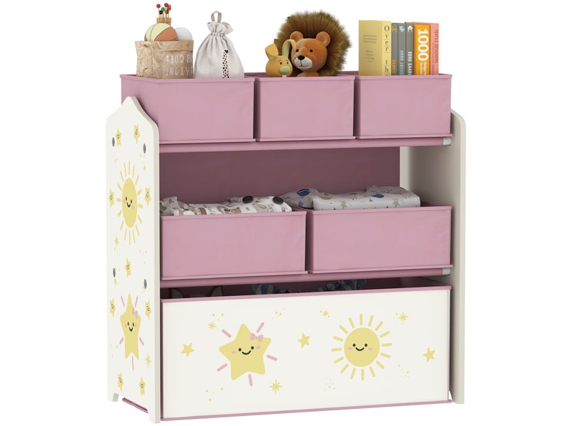  Meuble de rangement mobile à 3 niveaux avec 6 paniers, rose  - Conforama A