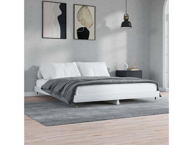 Lit double- lit adulte -  cadre de lit sans matelas blanc brillant 200x200 cm  - Conforama B