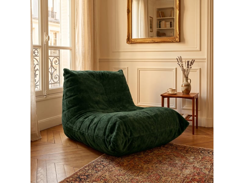 Chauffeuse matelassée chenille verte pailletée fauteuil de sol 90x100 - Conforama B