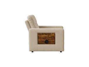 Fauteuil canapé-lit convertible 1-place - beige - 190 x 69 cm - en tissu chenille avec tablette en bois et chargeur usb intégré