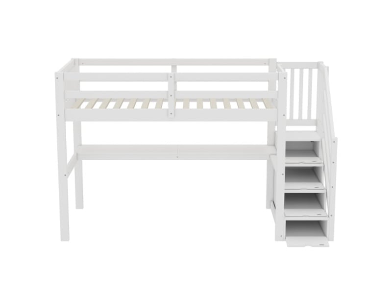  Lit mezzanine 90x200 cm, lit simple enfant, bureau, tiroirs rangement, cadre en pin, blanc  - Conforama E