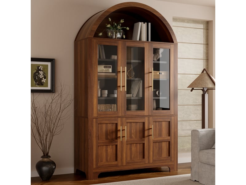  Vitrine 110x40x185 cm en mdf et panneaux de particules coloris noyer, 6 portes  - Conforama E