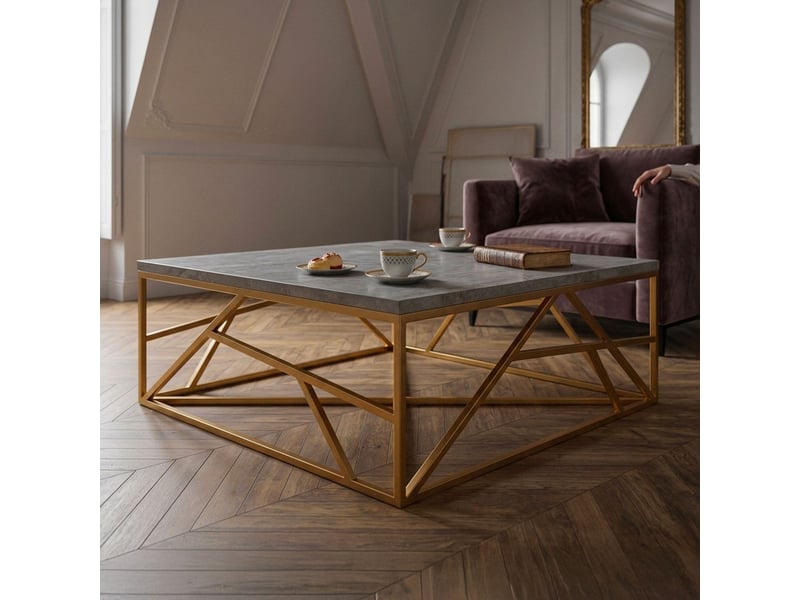  Table basse carrée design géométrique opera 100x100cm effet marbre gris et métal or Opera - Conforama B