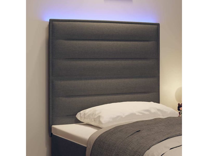  Tête de lit | panneau de tête de lit led avec bandes led gris foncé 90 cm tissu  - Conforama E