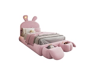 Lit avec rangement 90x200 cm <strong>MERAX</strong>  <strong>lit enfant rose</strong> coloris rose