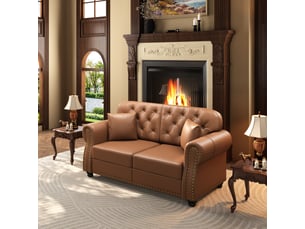 Canapé moderne - canapé chesterfield 2 places de 160 cm, revêtement en similicuir, coussins d'assise à ressorts, brun