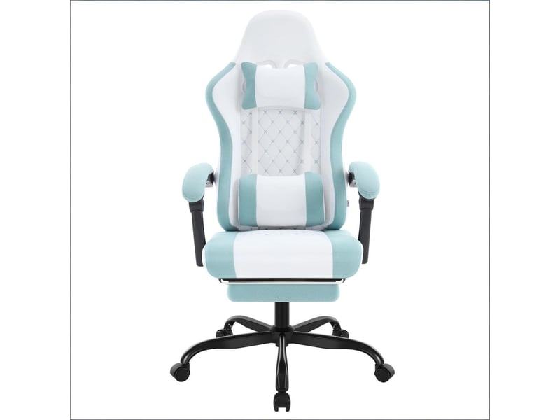 Chaise de bureau ergonomique pivotante avec massage lombaire, dossier inclinable, tissu mesh, bleu et blanc, 70x70x127 cm - Conforama A