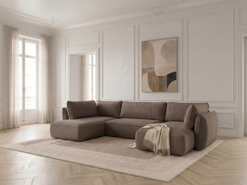  Bobochic canapé d'angle panoramique convertible esmee tissu chenille taupe  angle droit ESMEE - Conforama B