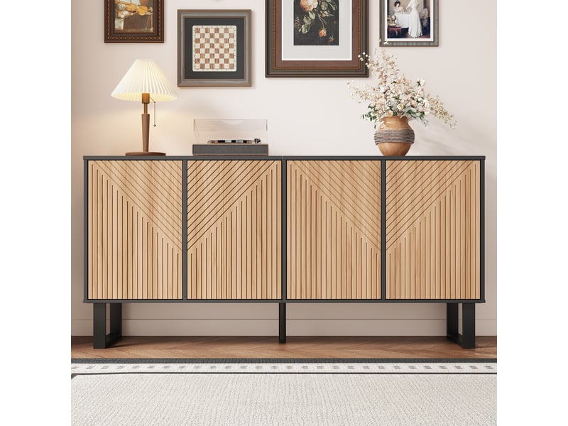 Buffet design contemporain noir et bois, meuble bas rangement 160x38x75 cm, structure métallique robuste - Conforama B