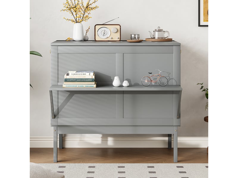  Lit 1 personne 90 x 200 cm, lit enfant avec sommier a lattes, lit rabattable mural, lit escamotable avec sommier a lattes, gris  - Conforama C