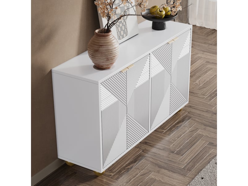  Buffet 4 portes avec étagères réglables et poignées métalliques pour salon en mdf 120×35×71,5 cm blanc  - Conforama C