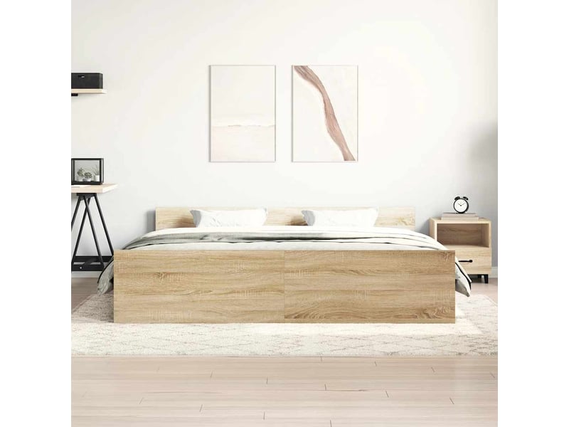  Lit double- lit adulte -  cadre de lit sans matelas chêne sonoma 200x200 cm  - Conforama B