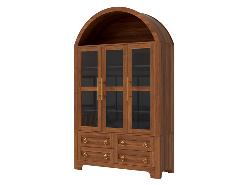  Buffet haut 110 x 40 x 185 cm avec 3 portes vitrées, 4 tiroirs et niche ouverte, décor noyer  - Conforama D