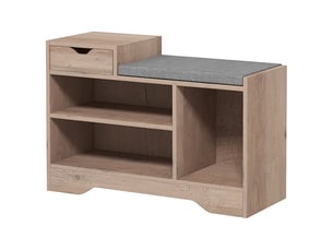 Banc à chaussures 1 tiroir et 3 compartiments, 76,5 x 30 x 52 cm gris, avec coussin rembourrée capacité 5 paires