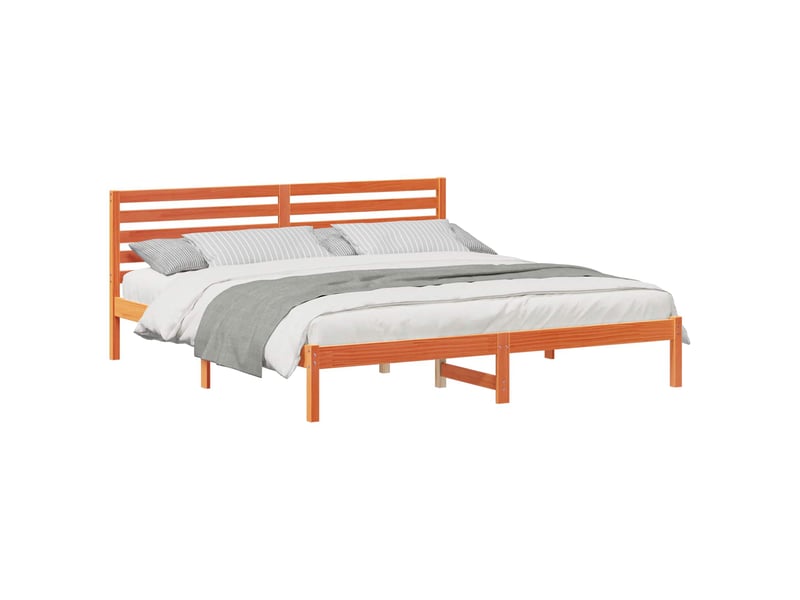  Lit double- lit adulte -  cadre de lit avec tête de lit brun  200 x 200 cm pin massif  - Conforama A