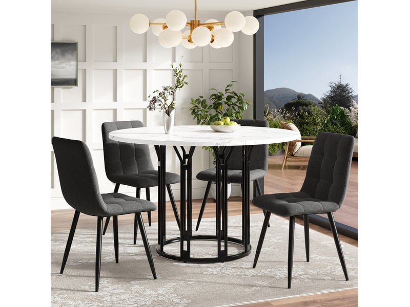  Table ronde 100×100×74cm avec pieds en métal, design élégant, motif marbre (non en marbre), mdf, couleur noir et blanc  - Conforama C