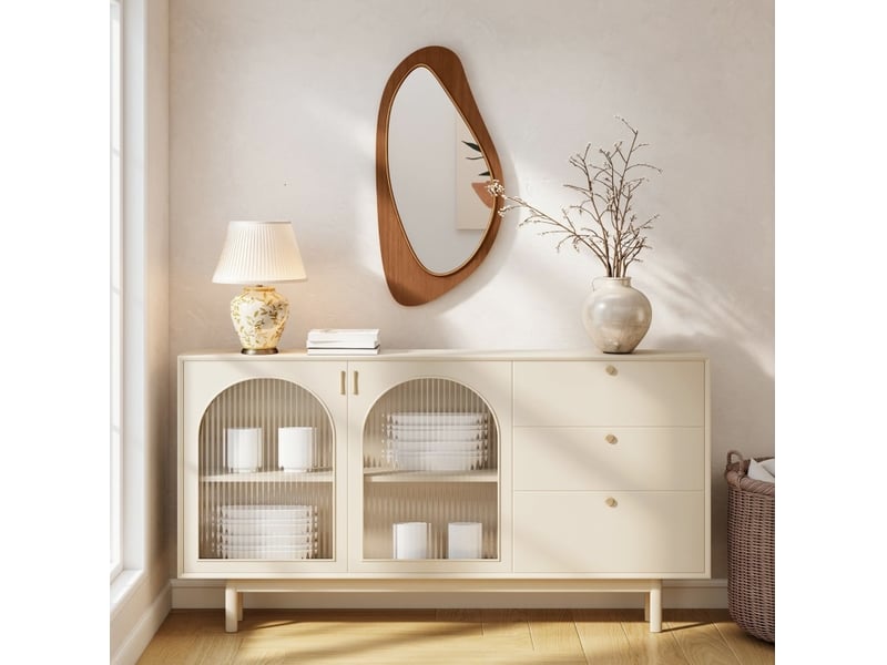  Miroir mural décoratif 91,5 x 45 x 3 cm – naturel – forme organique avec crochets métalliques  - Conforama B