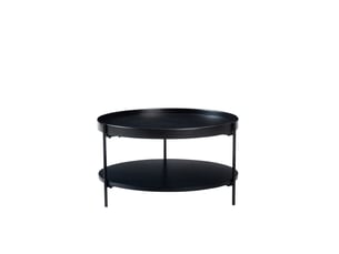 Table basse ronde à double plateau, bois massif et métal, 69x69x38 cm, montage facile