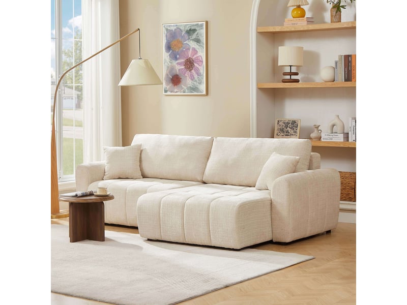  Canapé d'angle convertible et réversible jonea 4 places tissu texturé beige  - Conforama B
