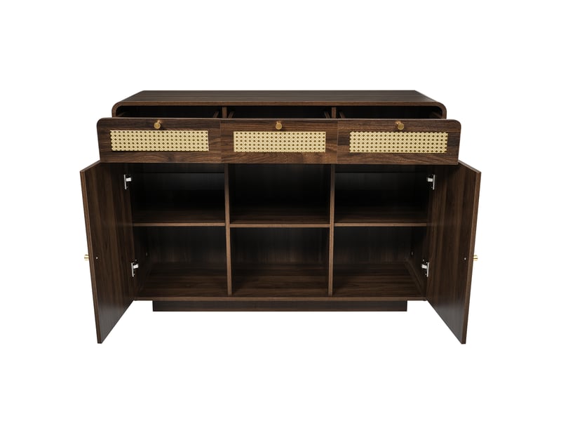 Buffet 120x40x85 cm avec rotin tressé, brun  - Conforama D