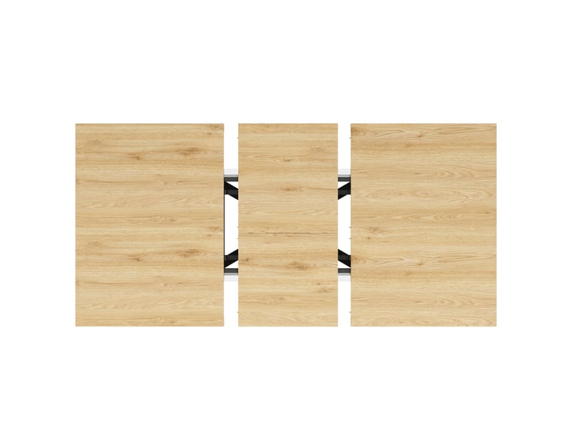  Table à manger extensible 120 à 160 cm en mdf bois clair, piètement étoilé noir, idéale pour 4 à 6 personnes  - Conforama D
