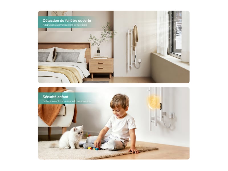  Emke sèche-serviettes électrique 115x21,6 cm, 220w, radiateur salle de bain wifi appalexa, chauffage carbone, blanc  - Conforama C