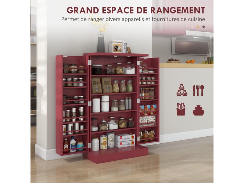  Armoire meuble de cuisine garde-manger 2 portes avec 5 étagères et 12 porte-épices - rouge - 60 x 30 x 104 cm  - Conforama A