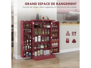 Armoire meuble de cuisine garde-manger 2 portes avec 5 étagères et 12 porte-épices - rouge - 60 x 30 x 104 cm