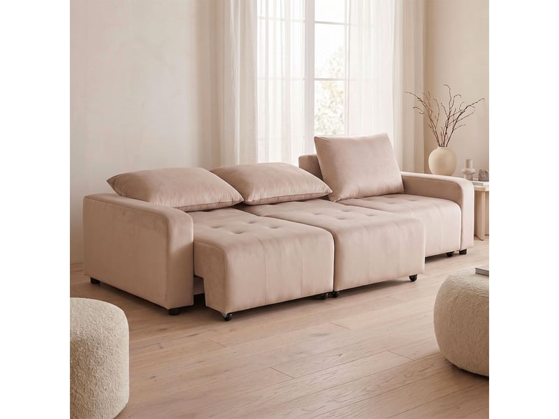  Canapé 3 places convertible et modulable castelo velours taupe Castelo - Conforama E